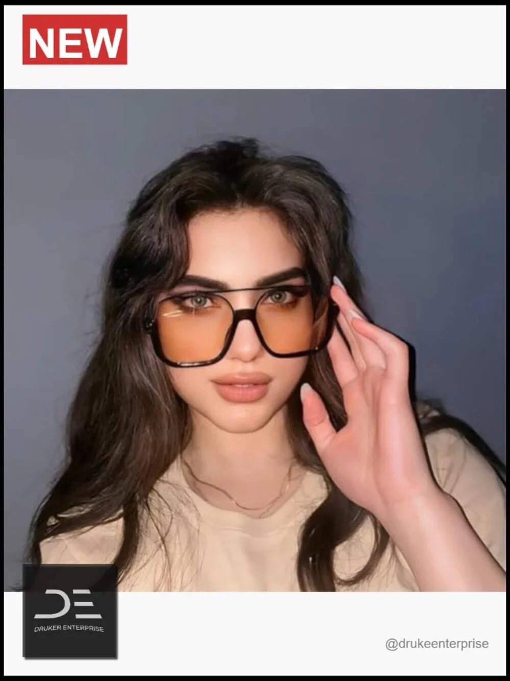 Oversized Aviator Sunglasses Metal Frame Square Double Bridge 70s Retro